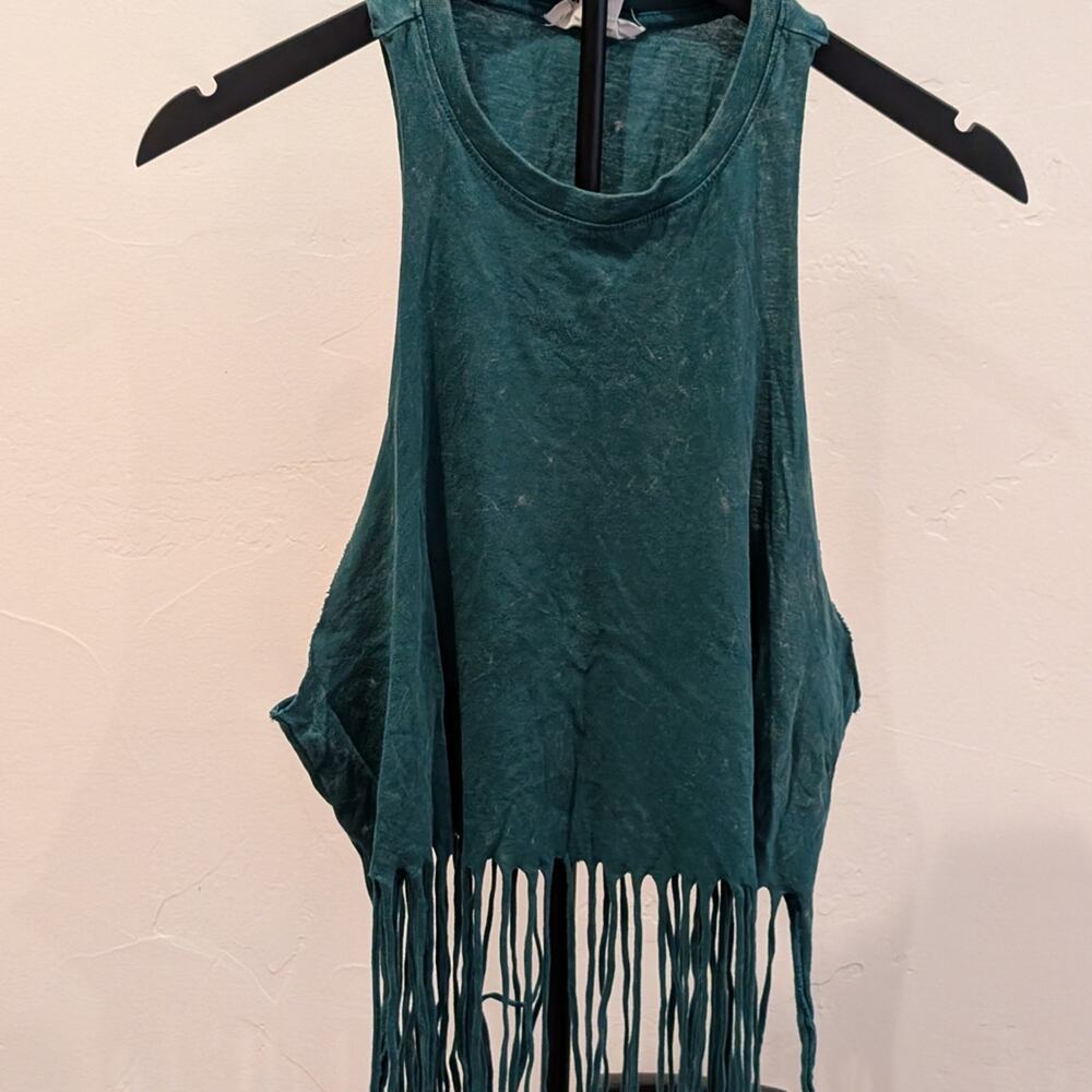 Teal Fringe Sleeveless Top
